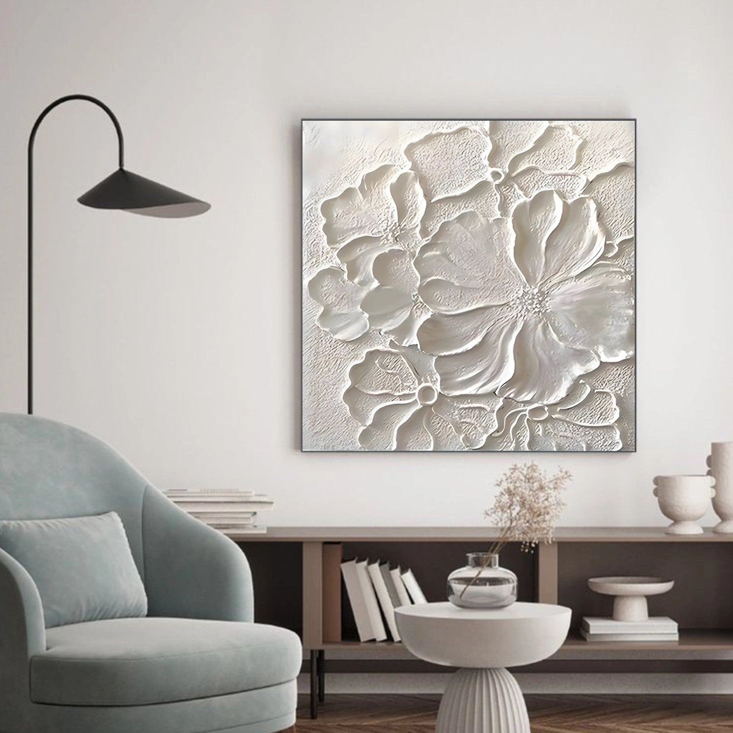 White Flower & Tree Textured Abstract Wall Art #SF056