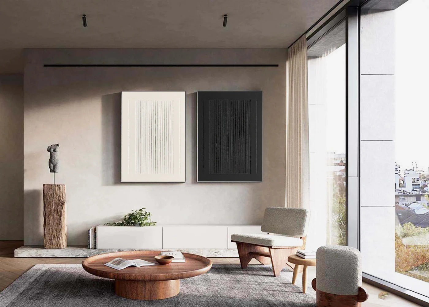 Black and White Minimalist Textured Wall Art Set of 2 #MT043