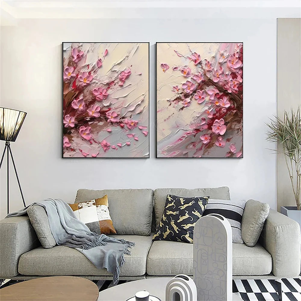 Flower & Tree Textured Abstract Wall Art Set of 2 #SF040