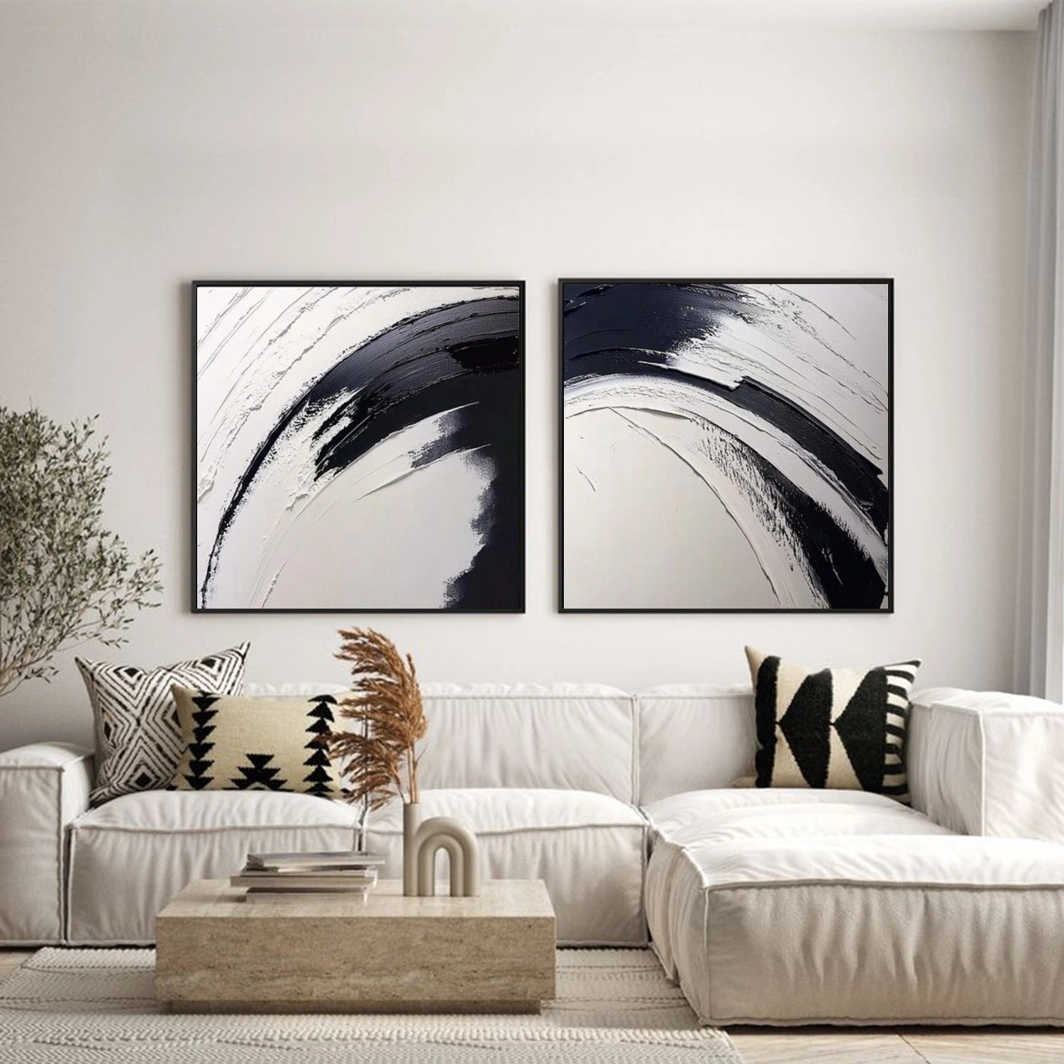 Black and White Minimalist Textured Wall Art Set of 2 #MT134
