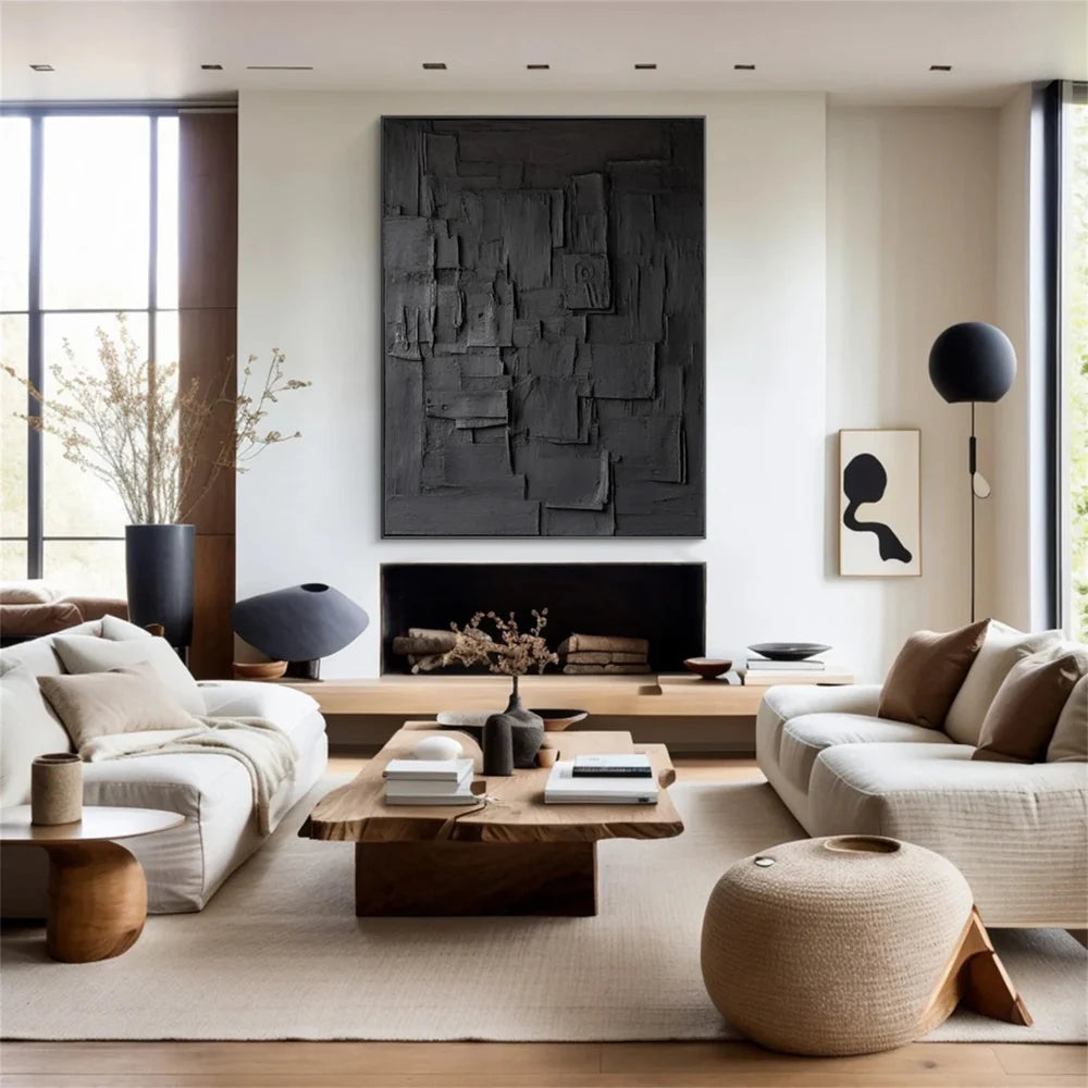 Black Minimalist Textured Wall Art #MT003