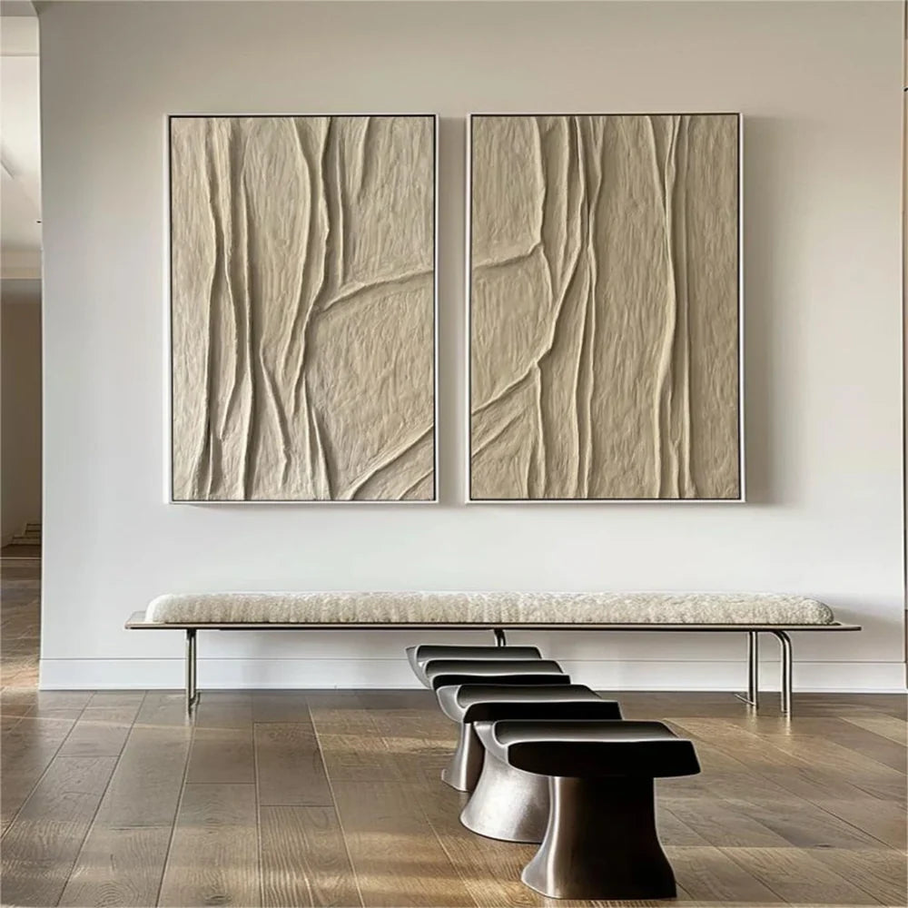 Beige and Brown Abstract Textured Wall Art Set Of 2 #AT041