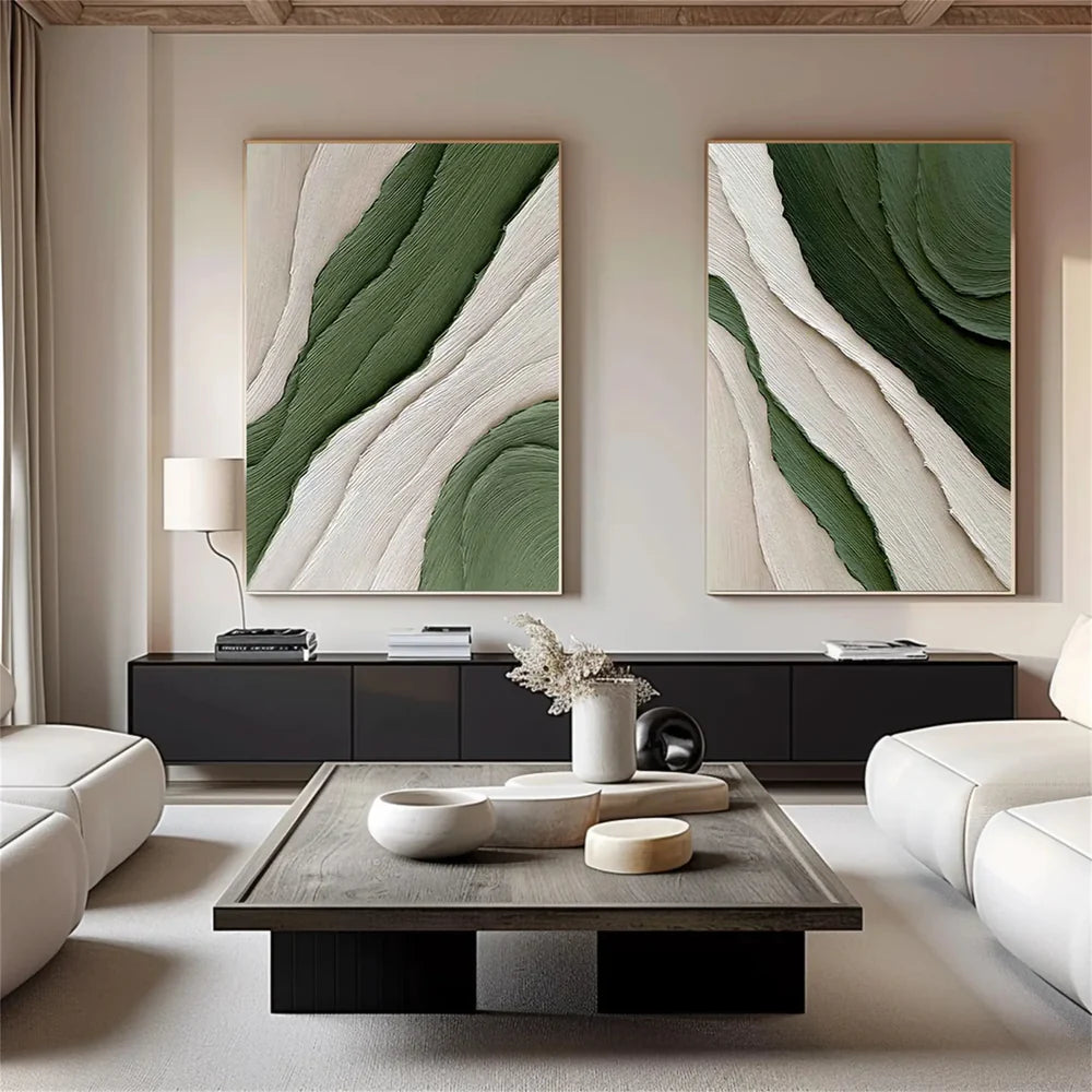 Green Minimalist Textured Wall Art Set of 2 #MT038