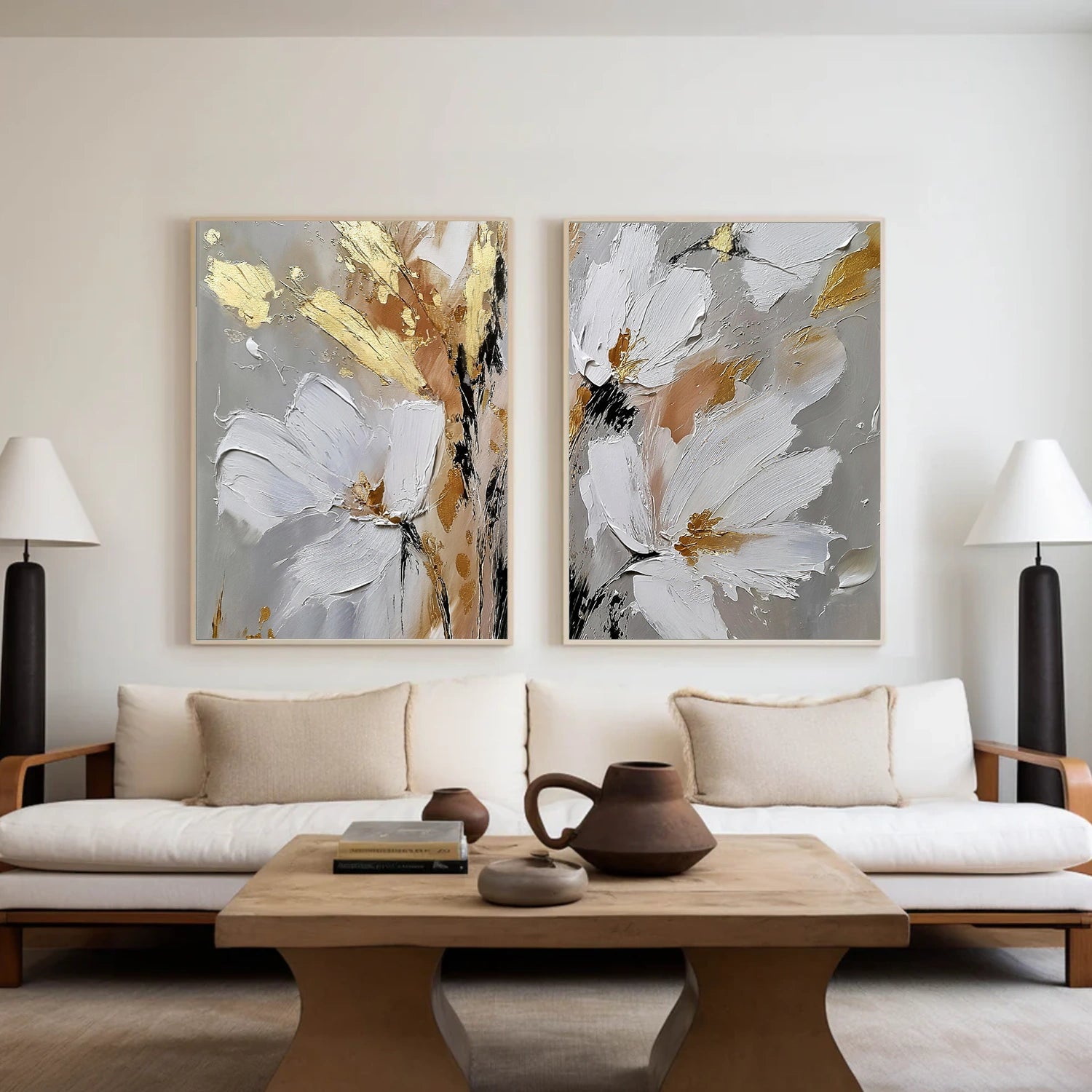 Flower & Tree Textured Abstract Wall Art Set of 2 #SF054