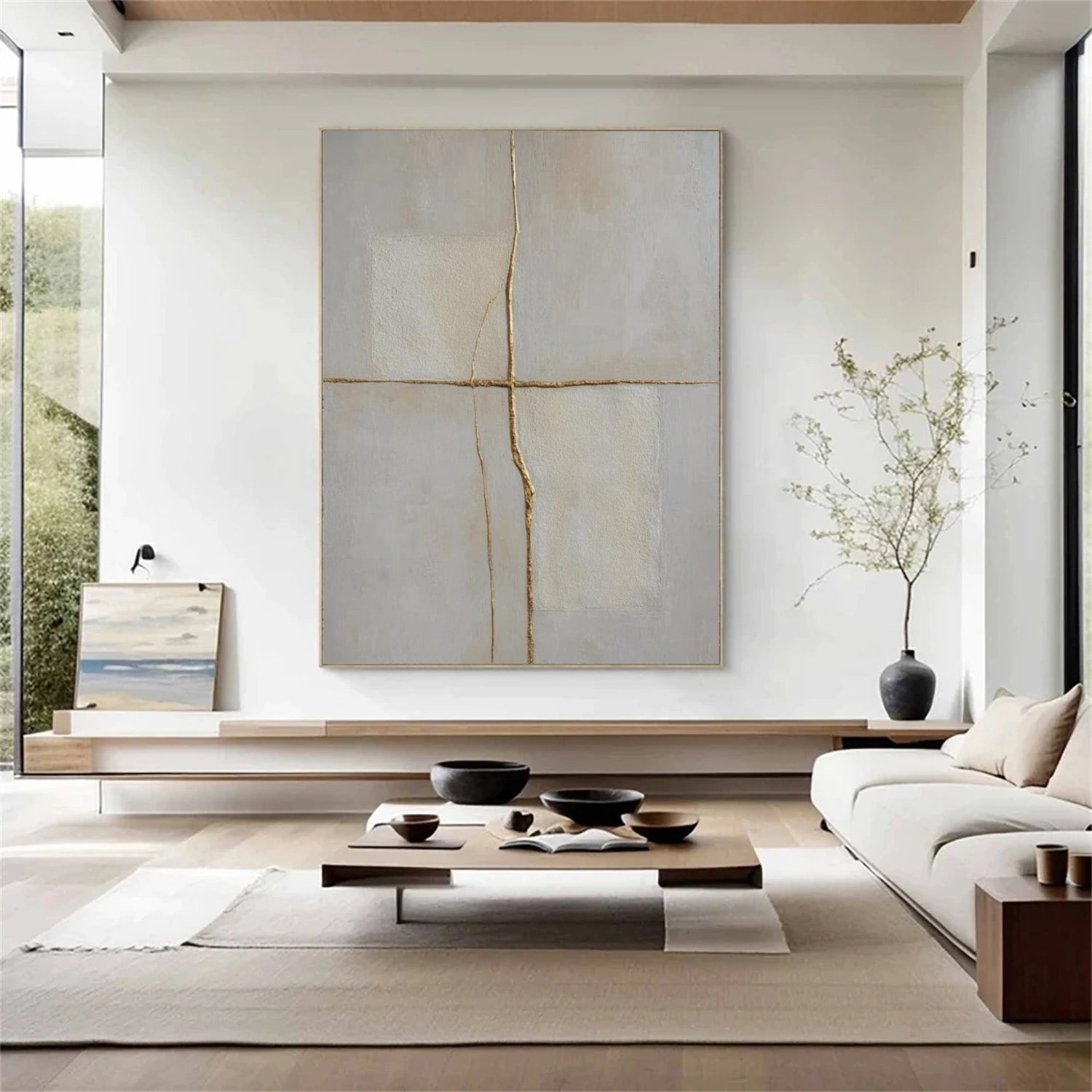 Beige and Grey Minimalist Plaster Textured Wall Art #MT143