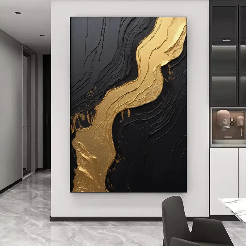 Black and Gold Minimalist Textured Wall Art #MT090