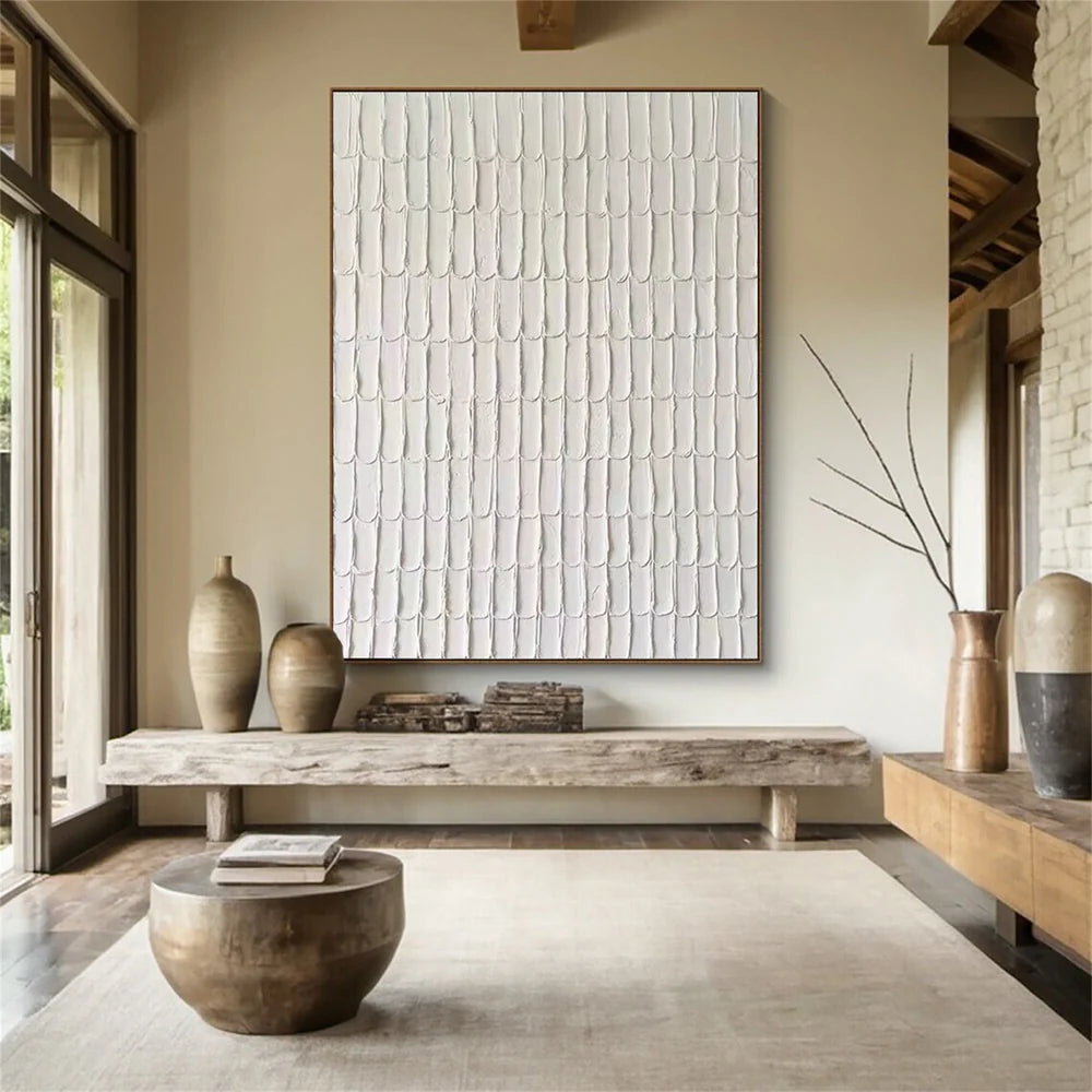 White Minimalist Textured Wall Art #MT007