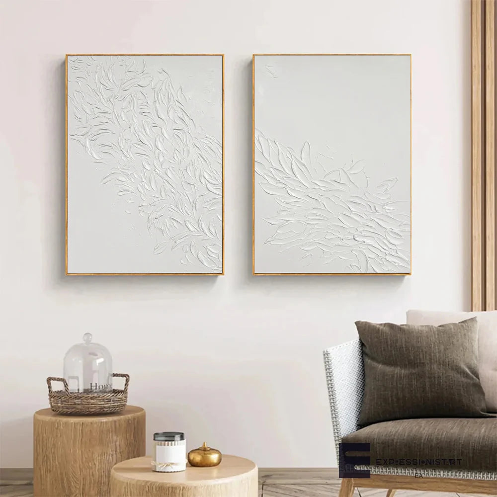 White Minimalist Textured Wall Art Set of 2 #MT057