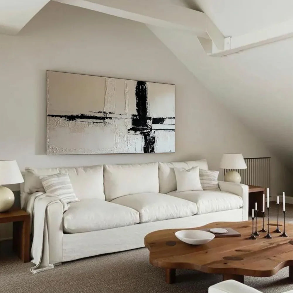 Black and White Minimalist Textured Wall Art #MT019