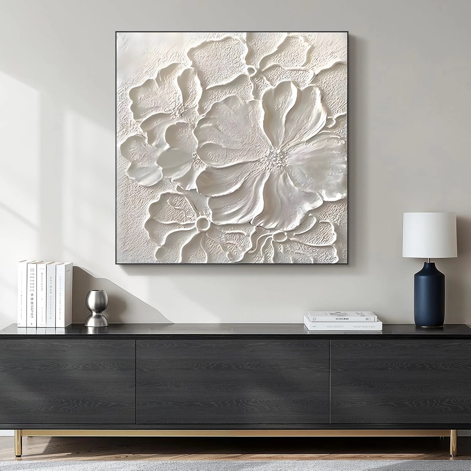 White Flower & Tree Textured Abstract Wall Art #SF056