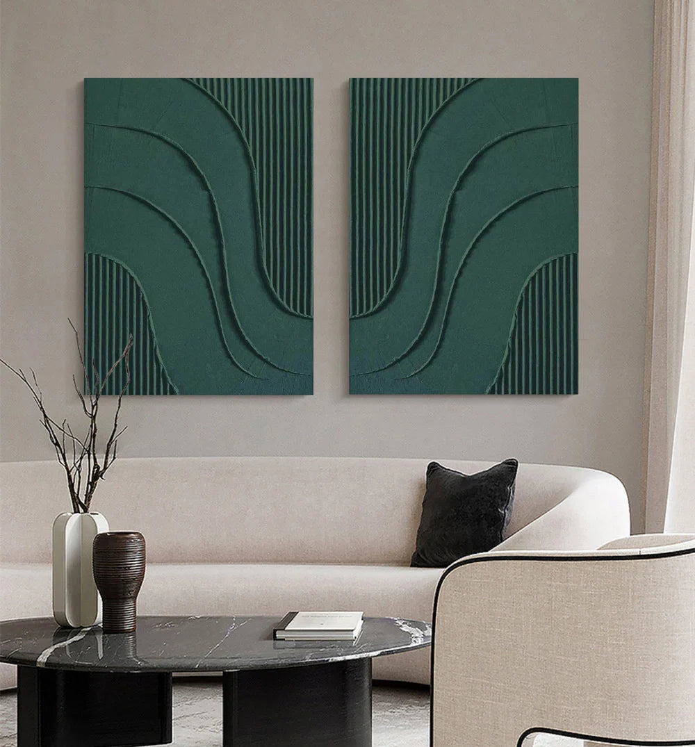 Green Minimalist Textured Wall Art Set of 2 #MT039