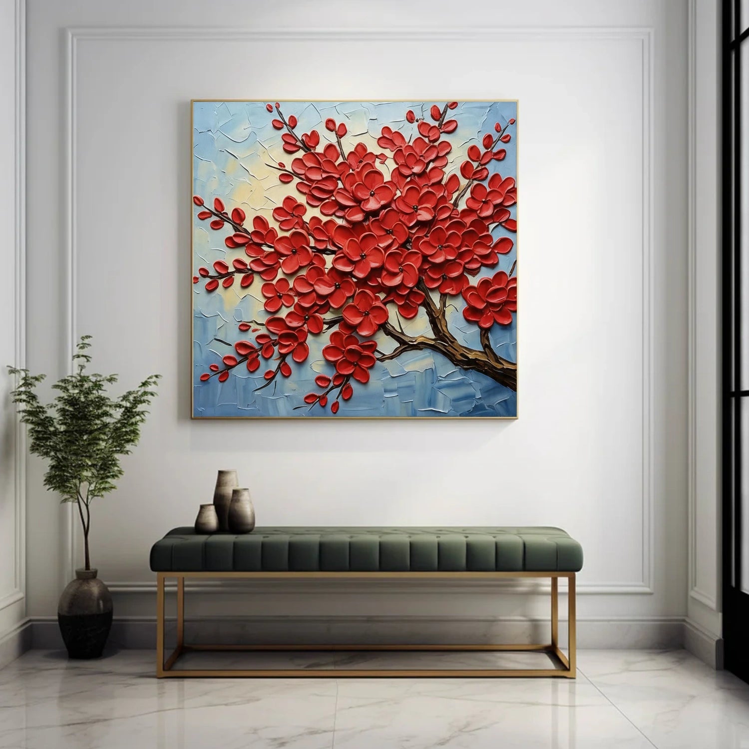 Flower & Tree Textured Abstract Wall Art #SF058
