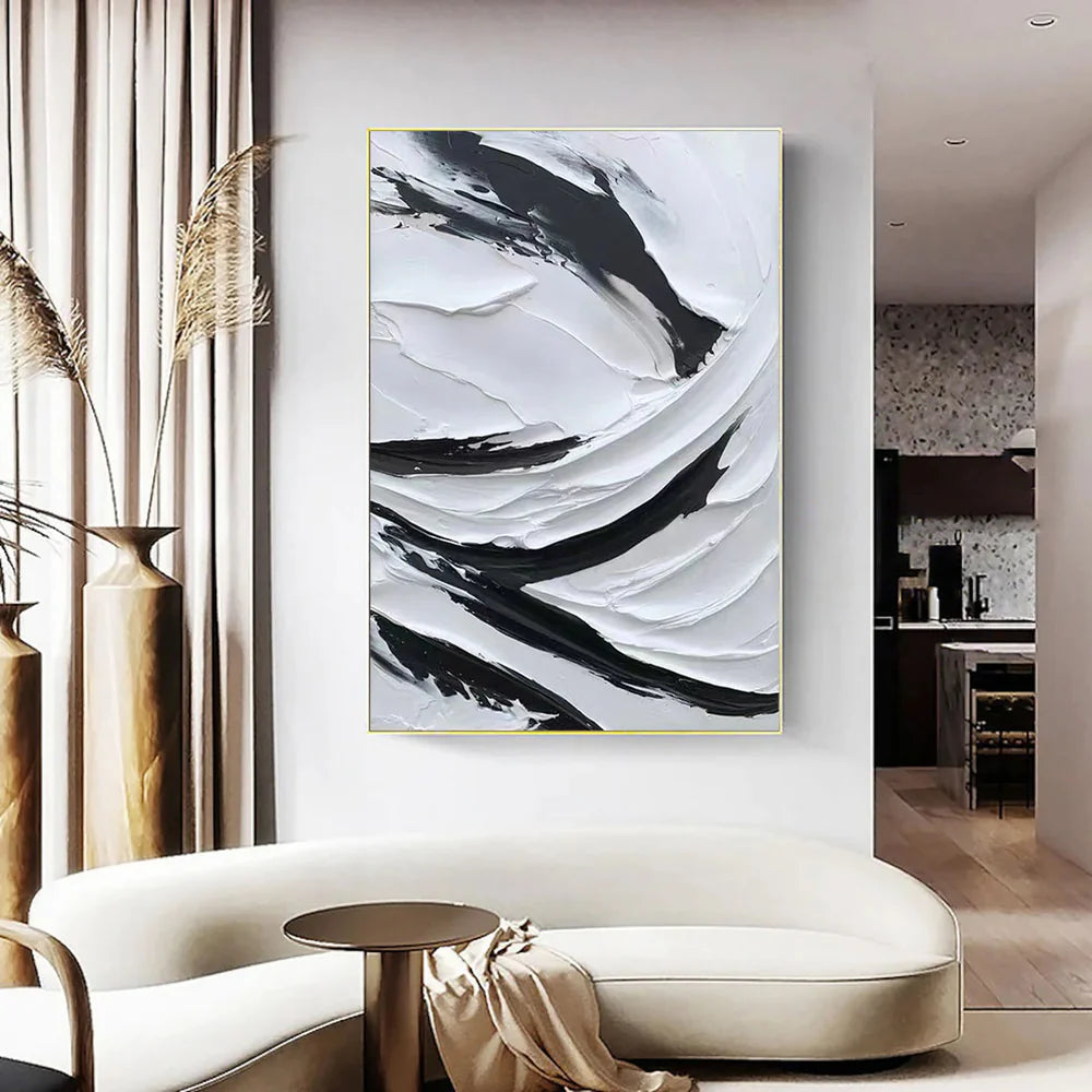 Black and White Minimalist Textured Wall Art #MT101