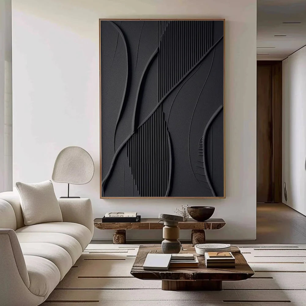 Black Minimalist Textured Wall Art #MT079