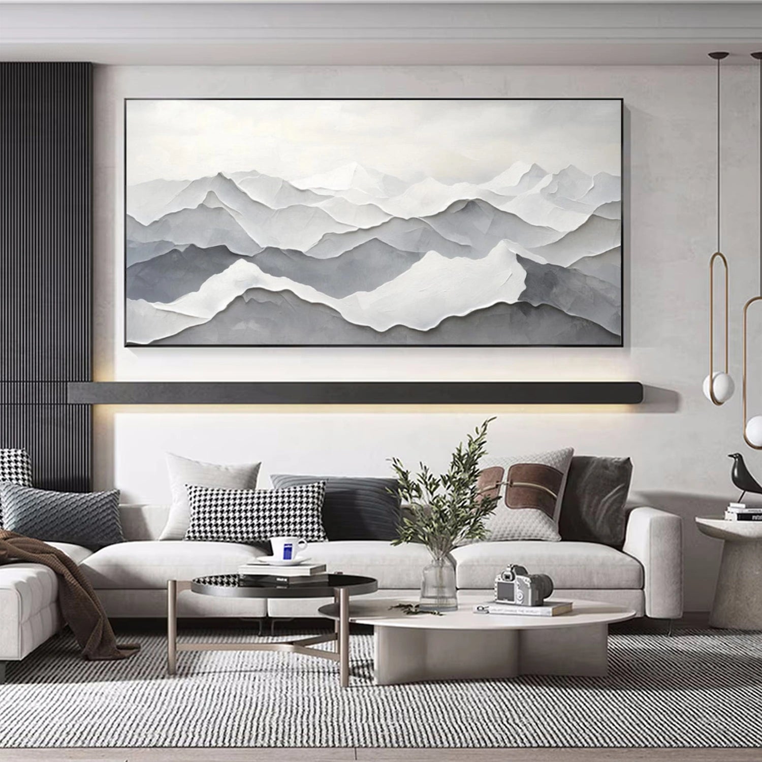 Grey and White Mountain Textured Wall Art #MS041