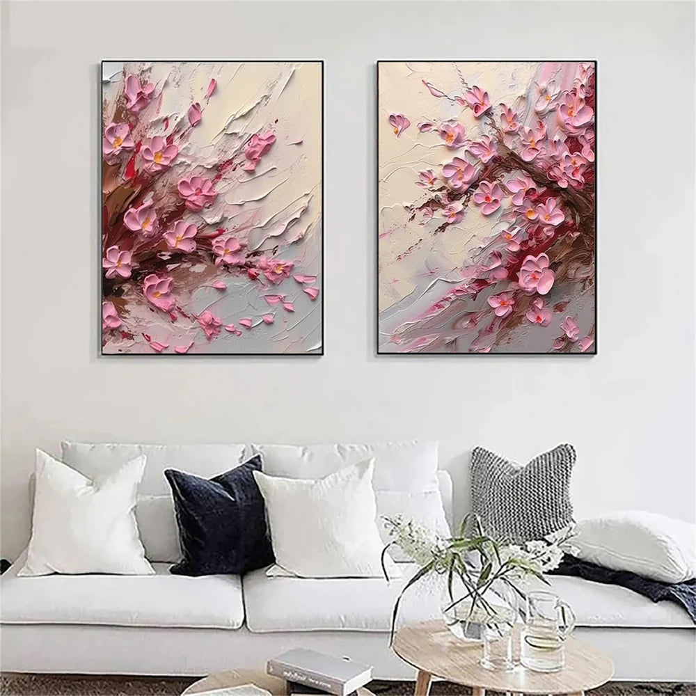 Flower & Tree Textured Abstract Wall Art Set of 2 #SF040