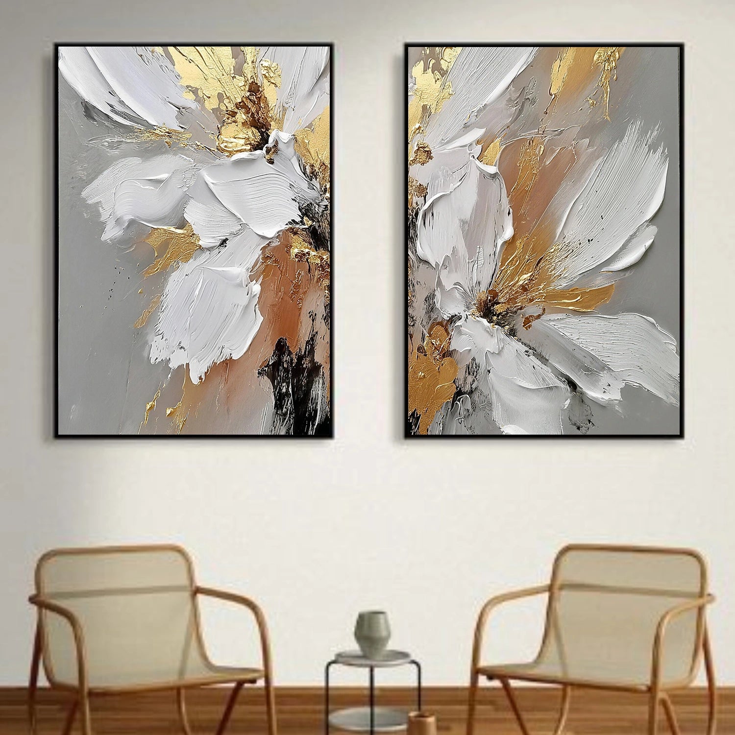 Flower & Tree Textured Abstract Wall Art Set of 2 #SF049