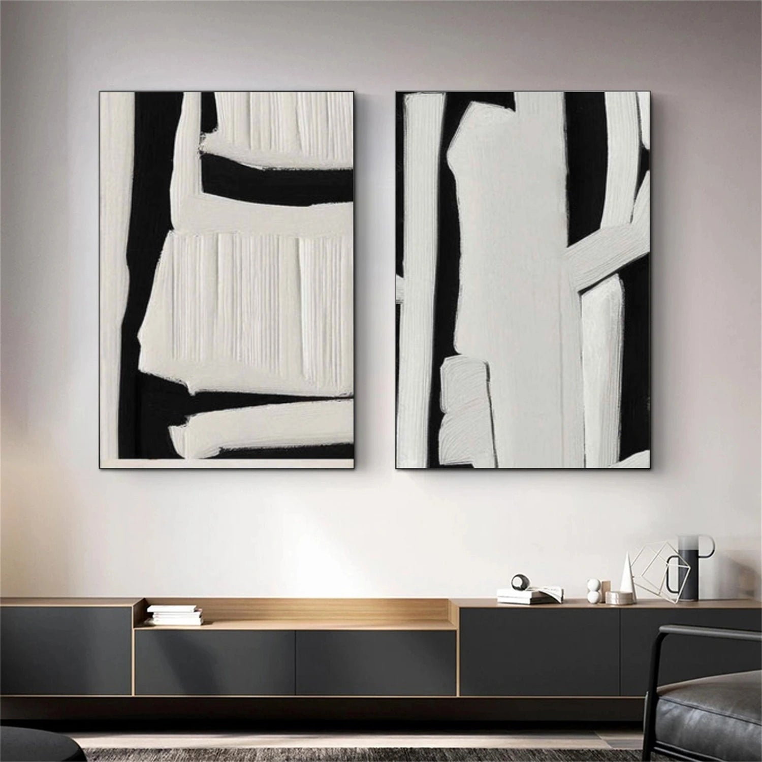 Black and White Minimalist Textured Wall Art Set of 2 #MT136