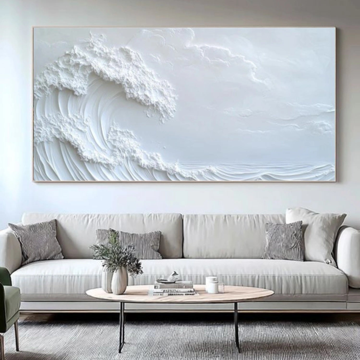 White Ocean & Sky Textured Wall Art #MO085