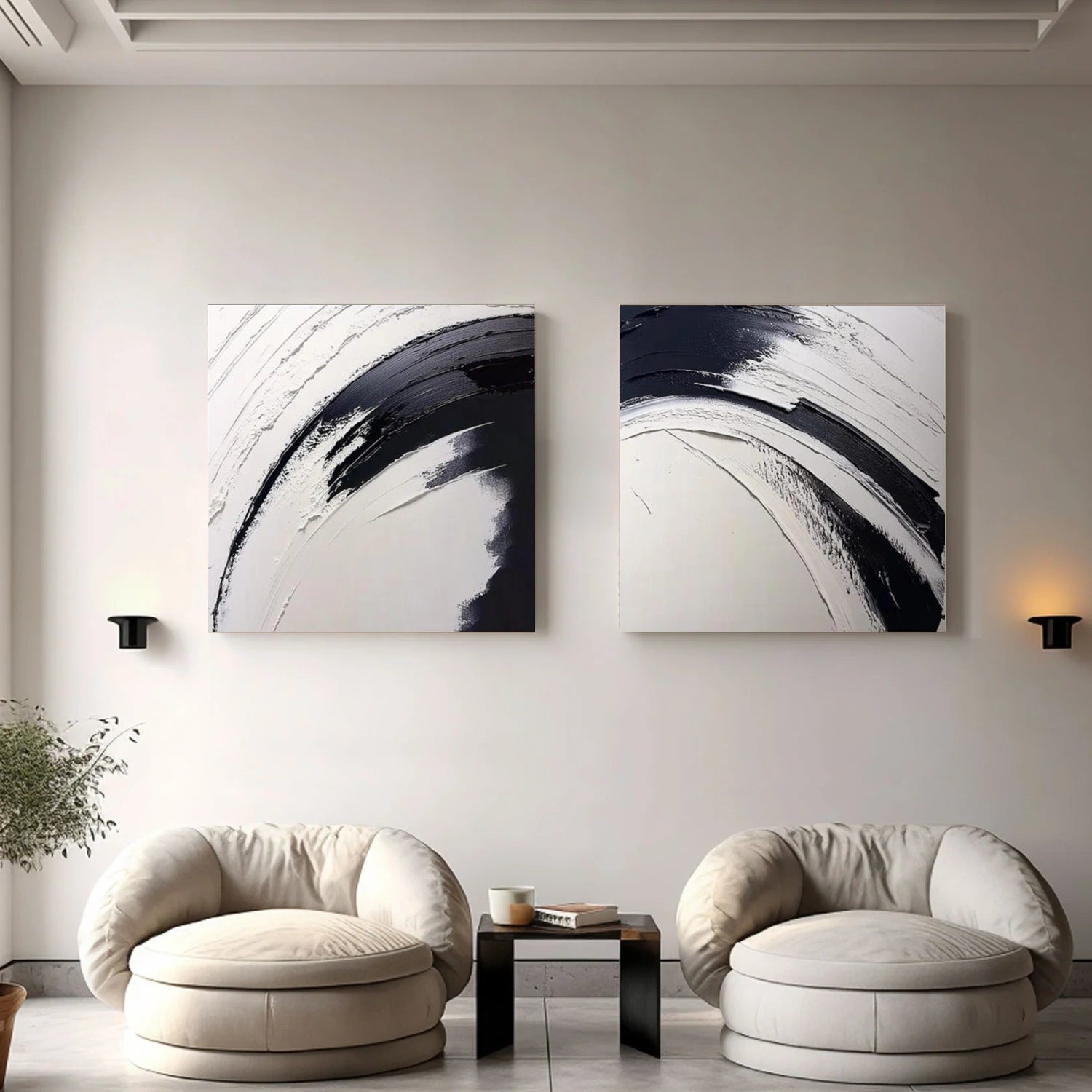 Black and White Minimalist Textured Wall Art Set of 2 #MT134