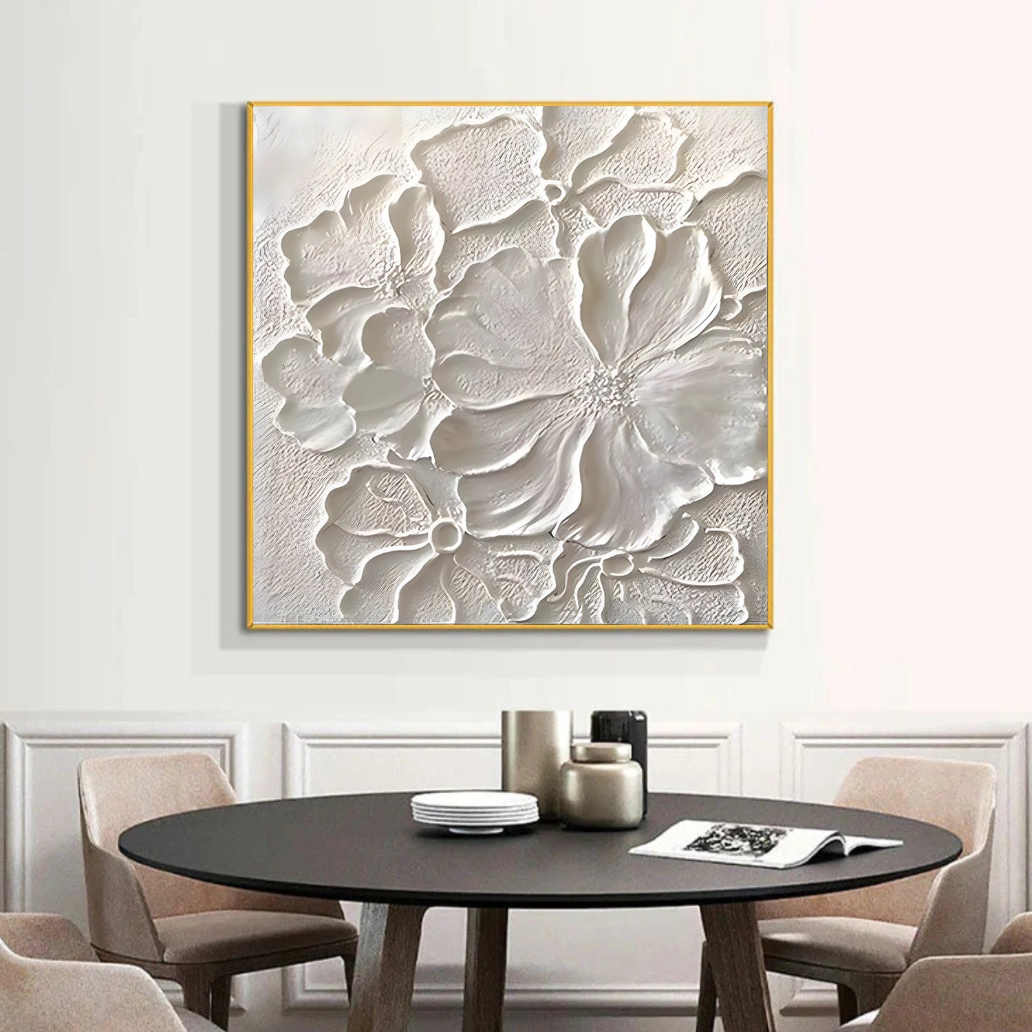 White Flower & Tree Textured Abstract Wall Art #SF056
