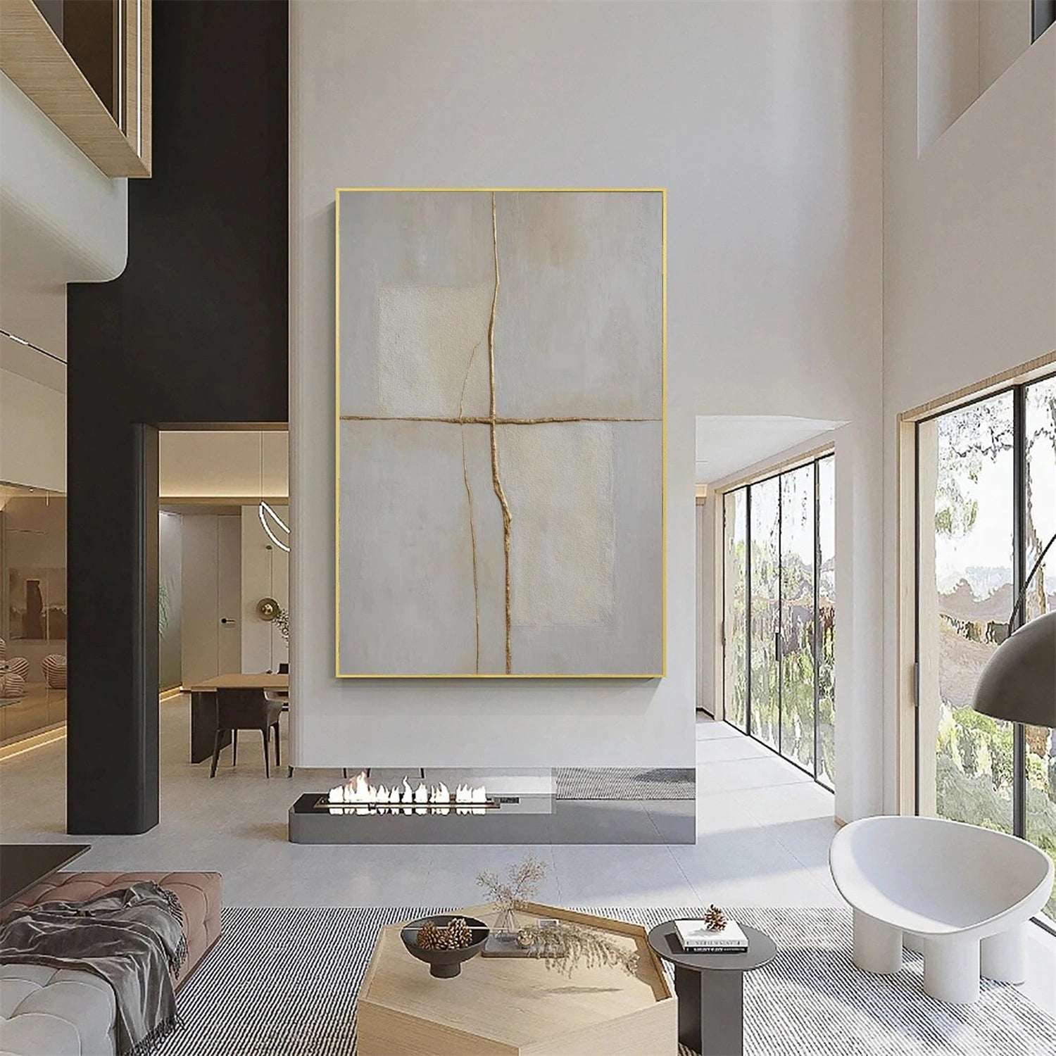 Beige and Grey Minimalist Plaster Textured Wall Art #MT143