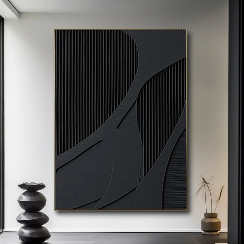 Black Minimalist Textured Wall Art #MT047