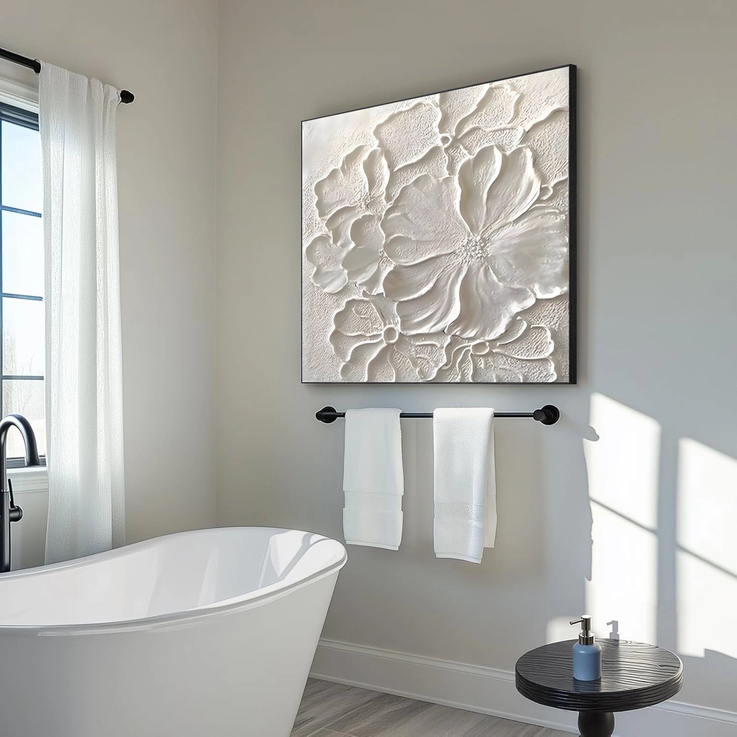 White Flower & Tree Textured Abstract Wall Art #SF056