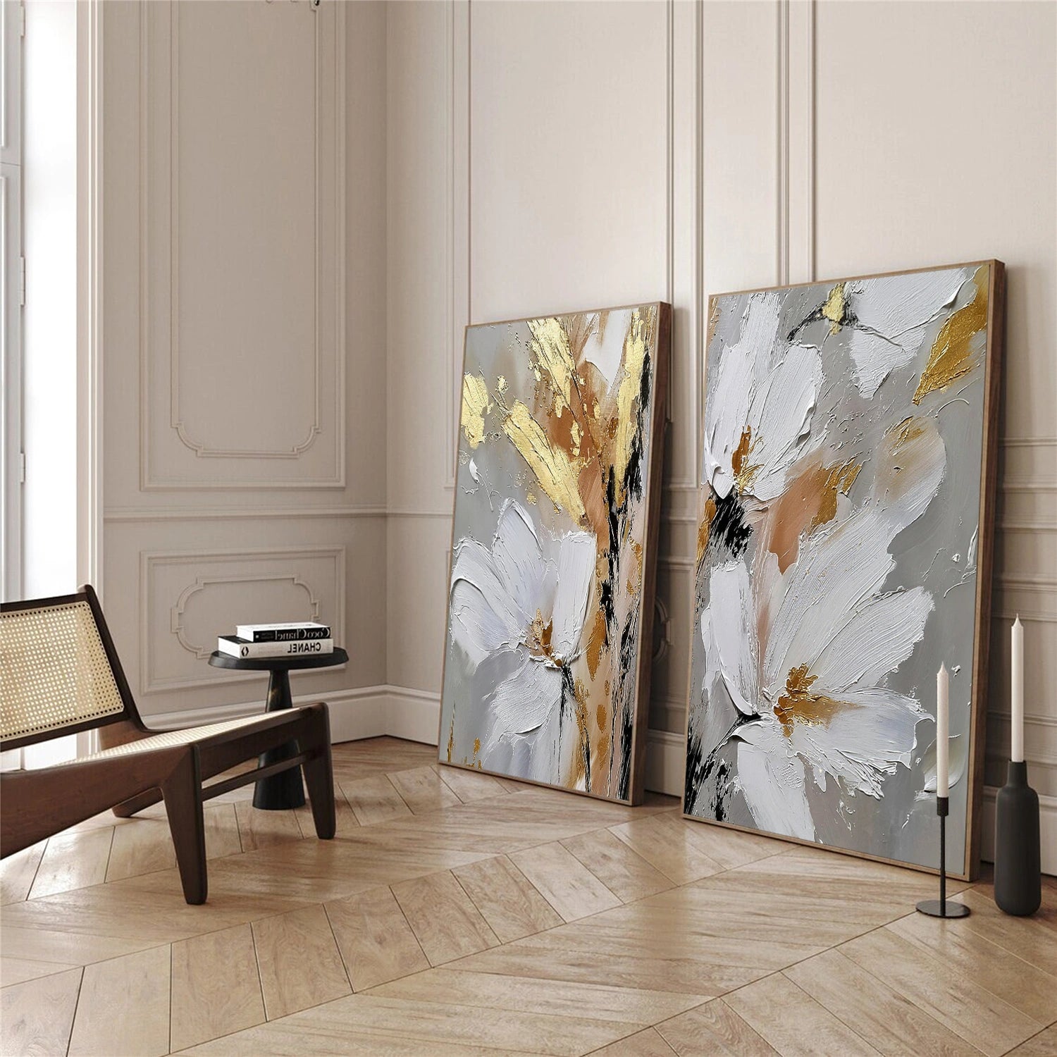 Flower & Tree Textured Abstract Wall Art Set of 2 #SF054