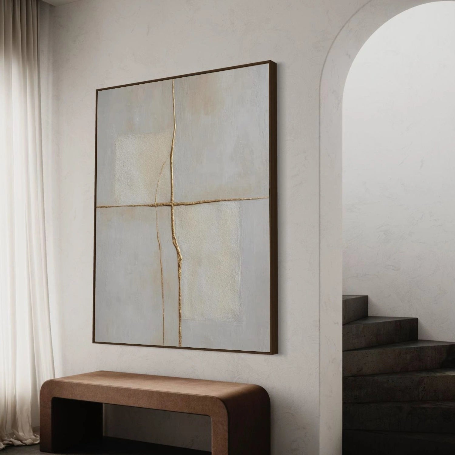 Beige and Grey Minimalist Plaster Textured Wall Art #MT143