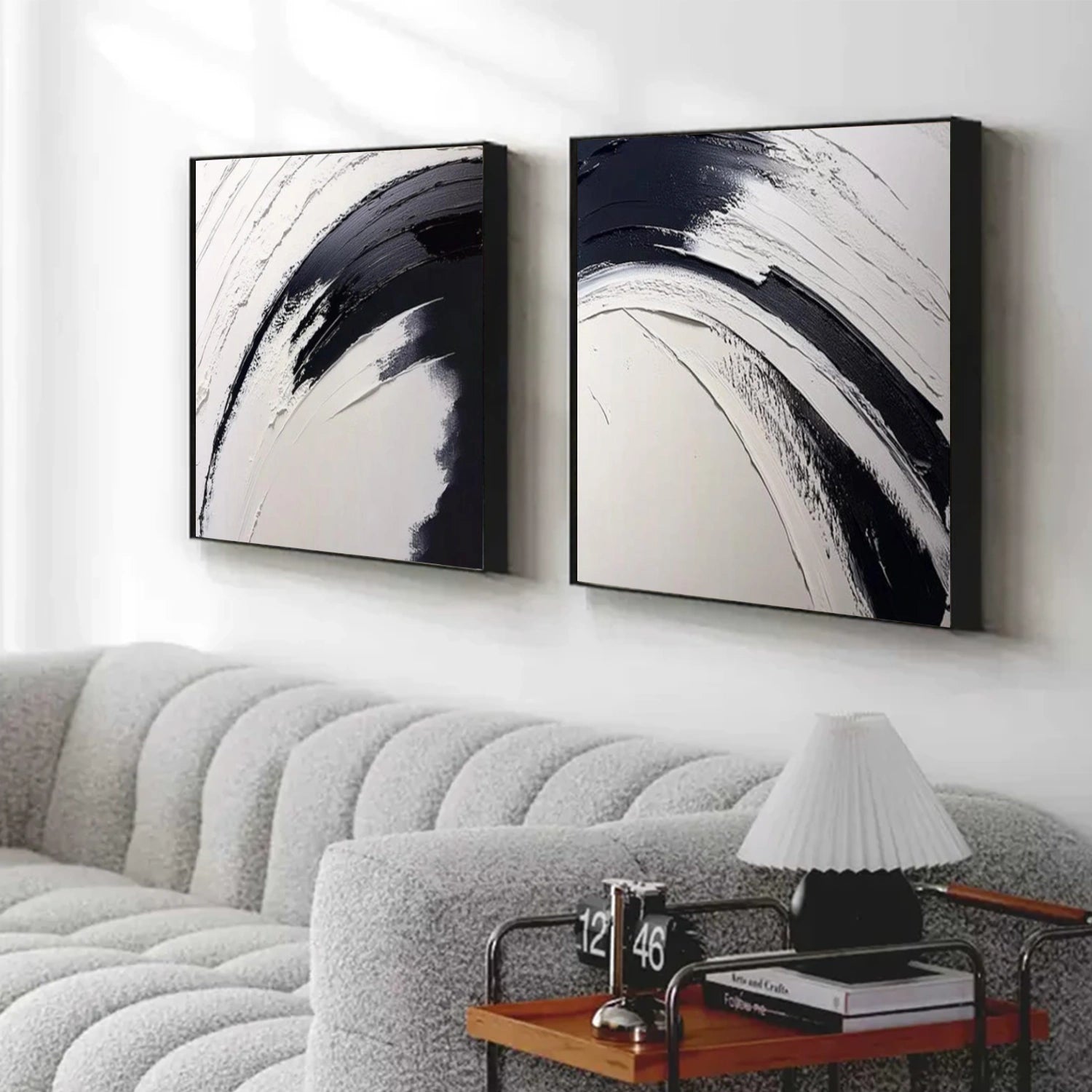 Black and White Minimalist Textured Wall Art Set of 2 #MT134