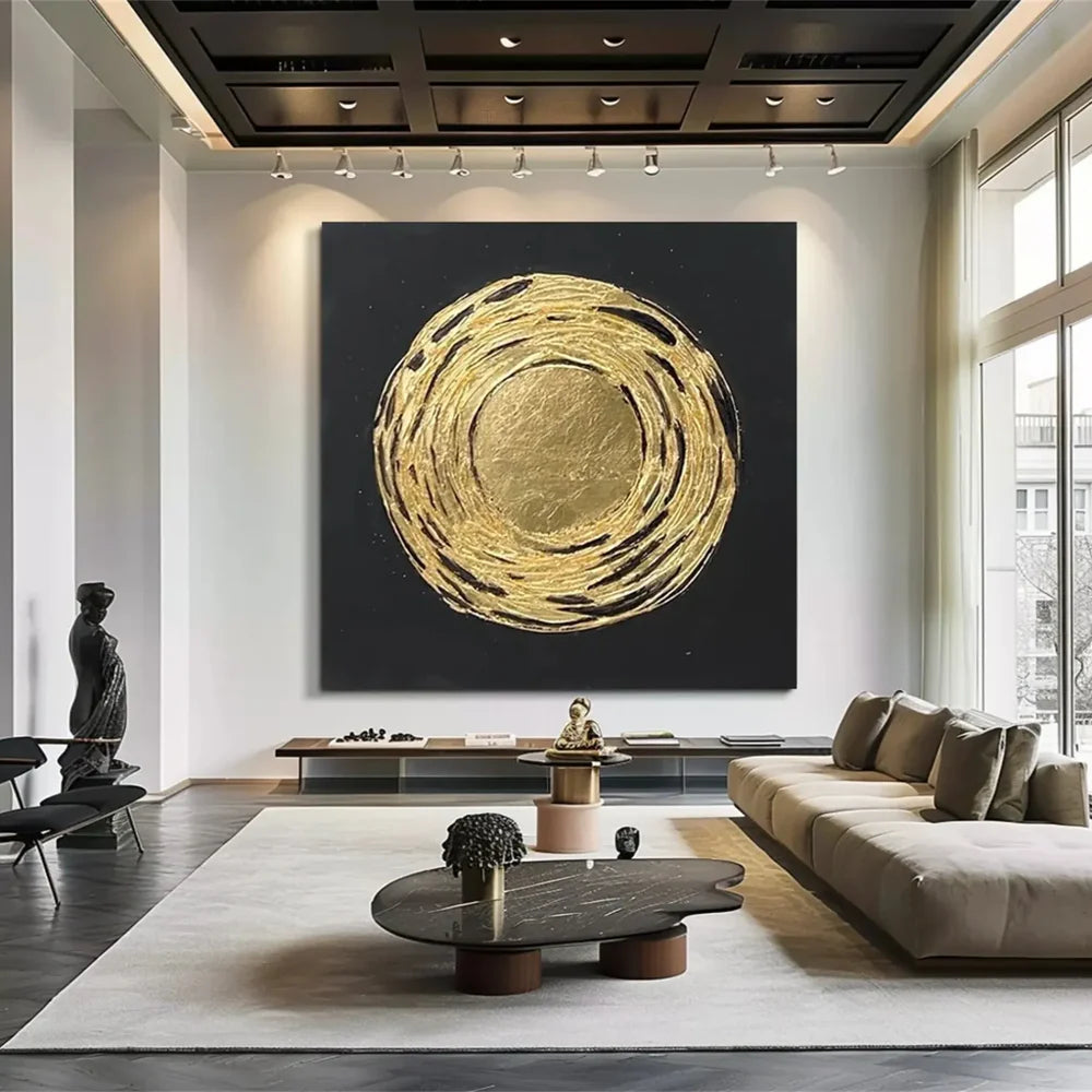 Black and Gold Minimalist Textured Wall Art #MT089