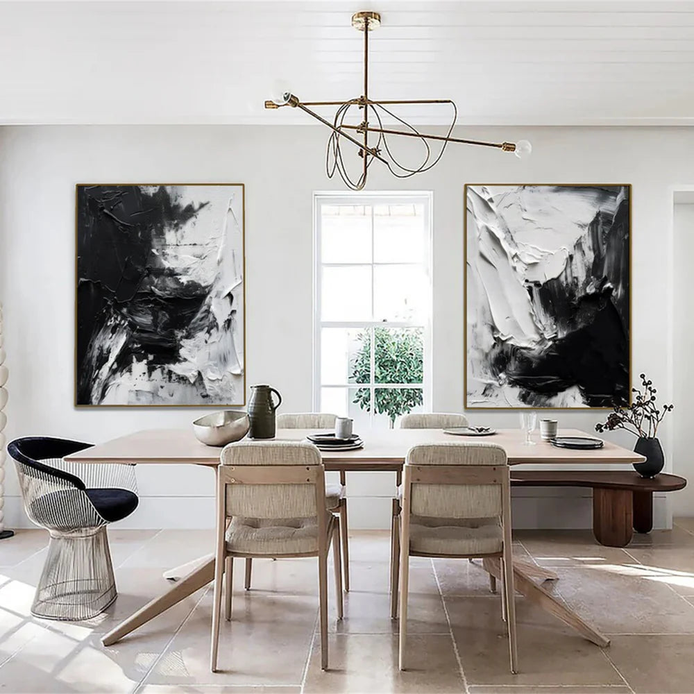 Black and White Minimalist Textured Wall Art Set of 2 #MT068