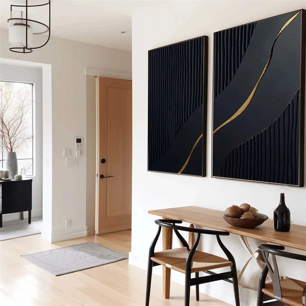 Black Minimalist Textured Wall Art Set of 2 #MT014