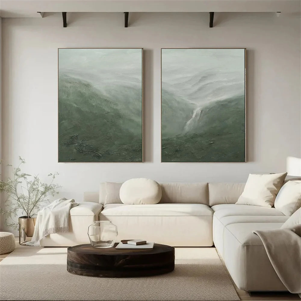 Green Abstract Textured Wall Art Set of 2 #AT003