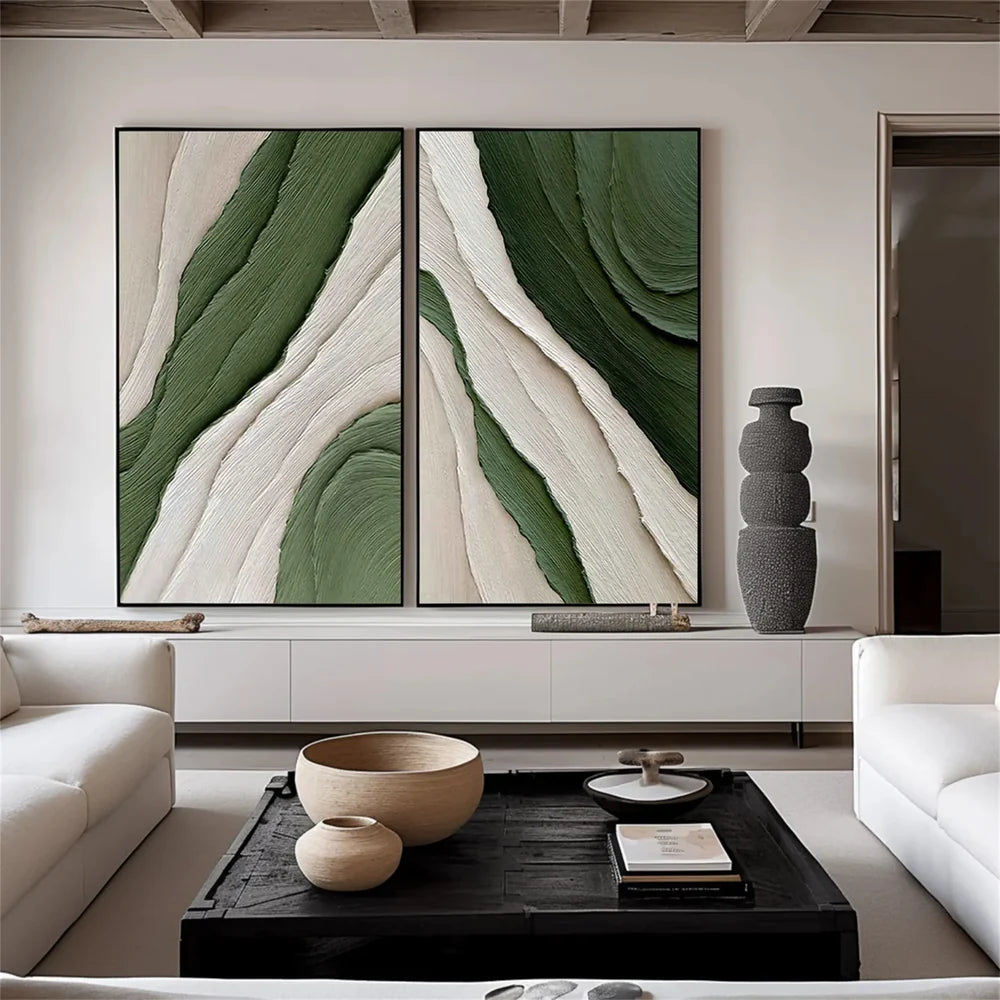 Green Minimalist Textured Wall Art Set of 2 #MT038
