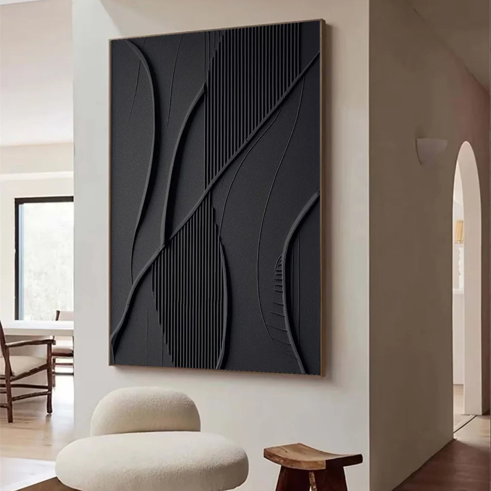 Black Minimalist Textured Wall Art #MT079