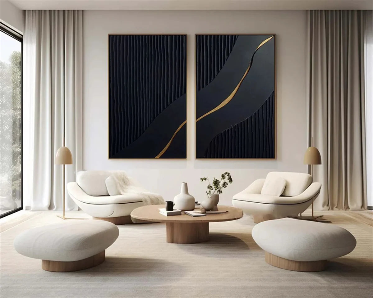 Black Minimalist Textured Wall Art Set of 2 #MT014