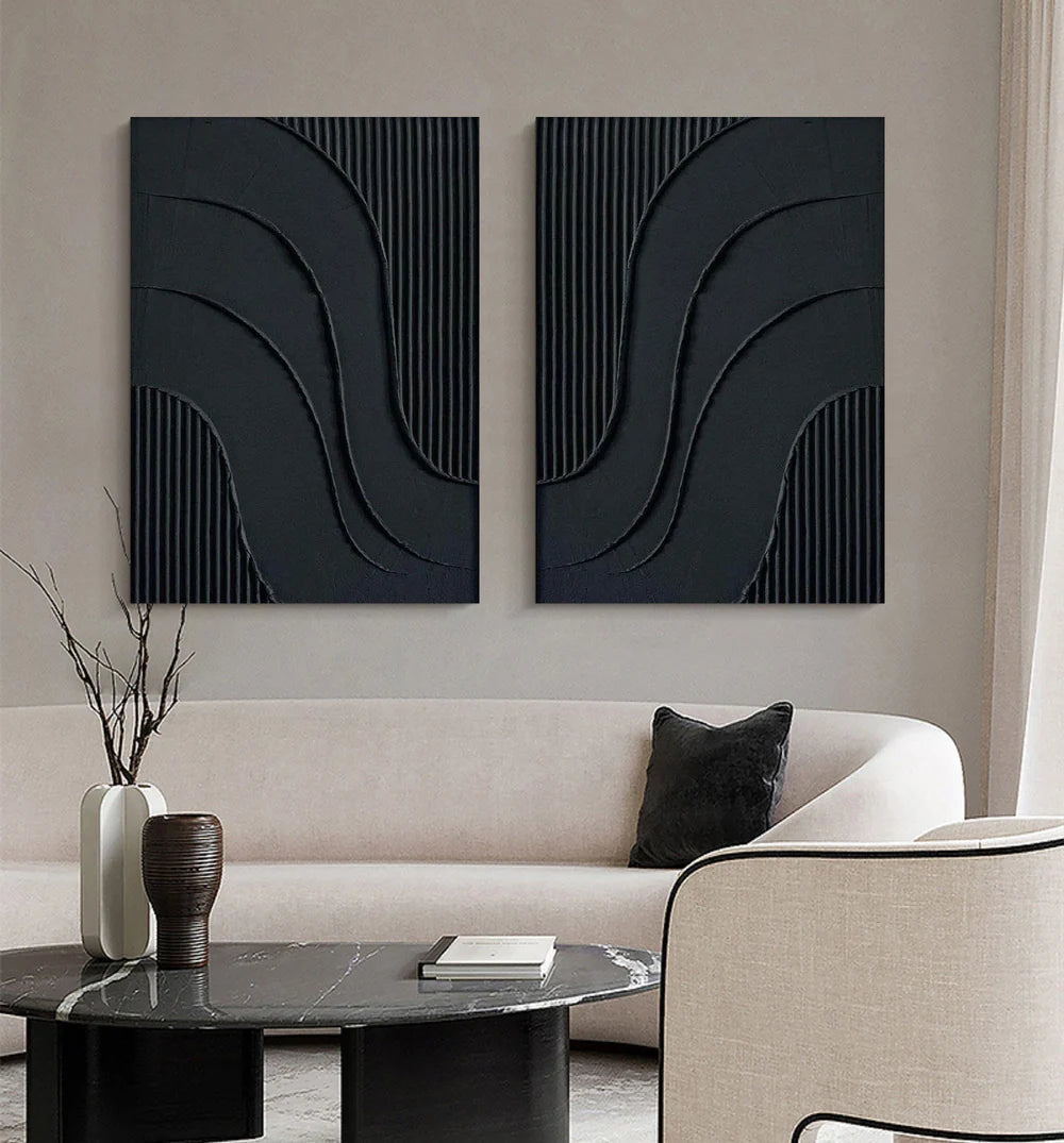 Black Minimalist Textured Wall Art Set of 2 #MT029