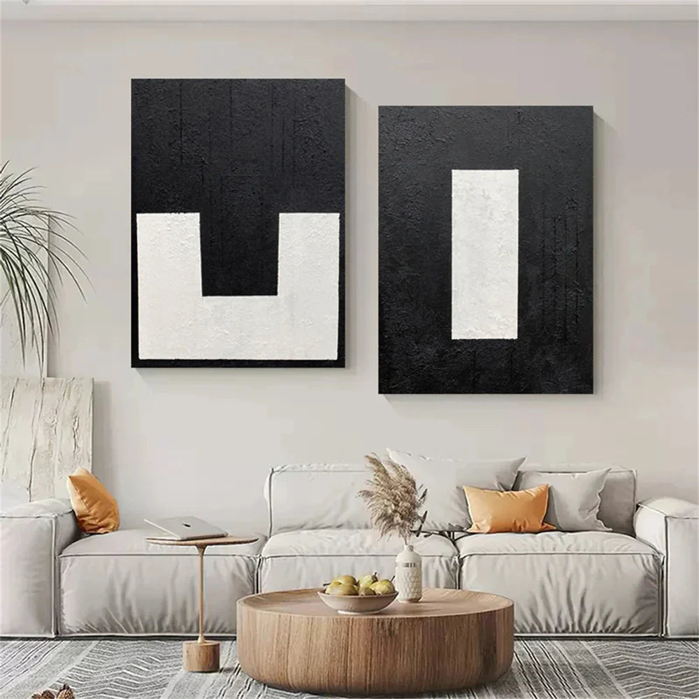 Black and White Minimalist Textured Wall Art Set of 2 #MT016