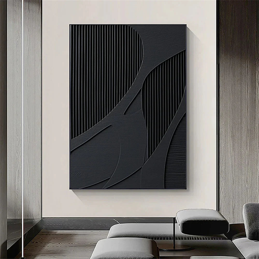 Black Minimalist Textured Wall Art #MT047