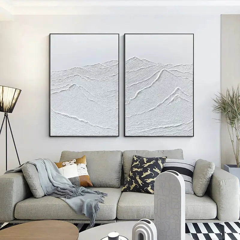 White Minimalist Textured Wall Art Set of 2 #MT042