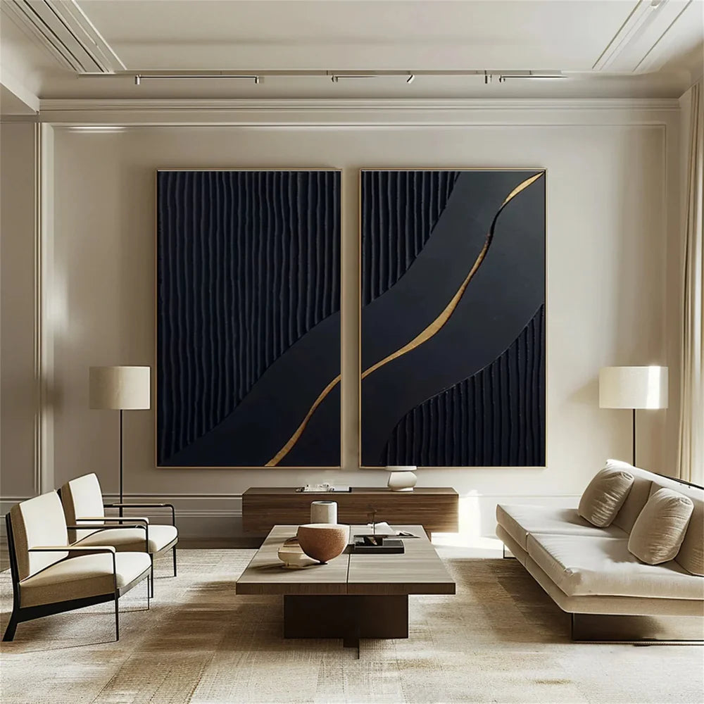 Black Minimalist Textured Wall Art Set of 2 #MT014