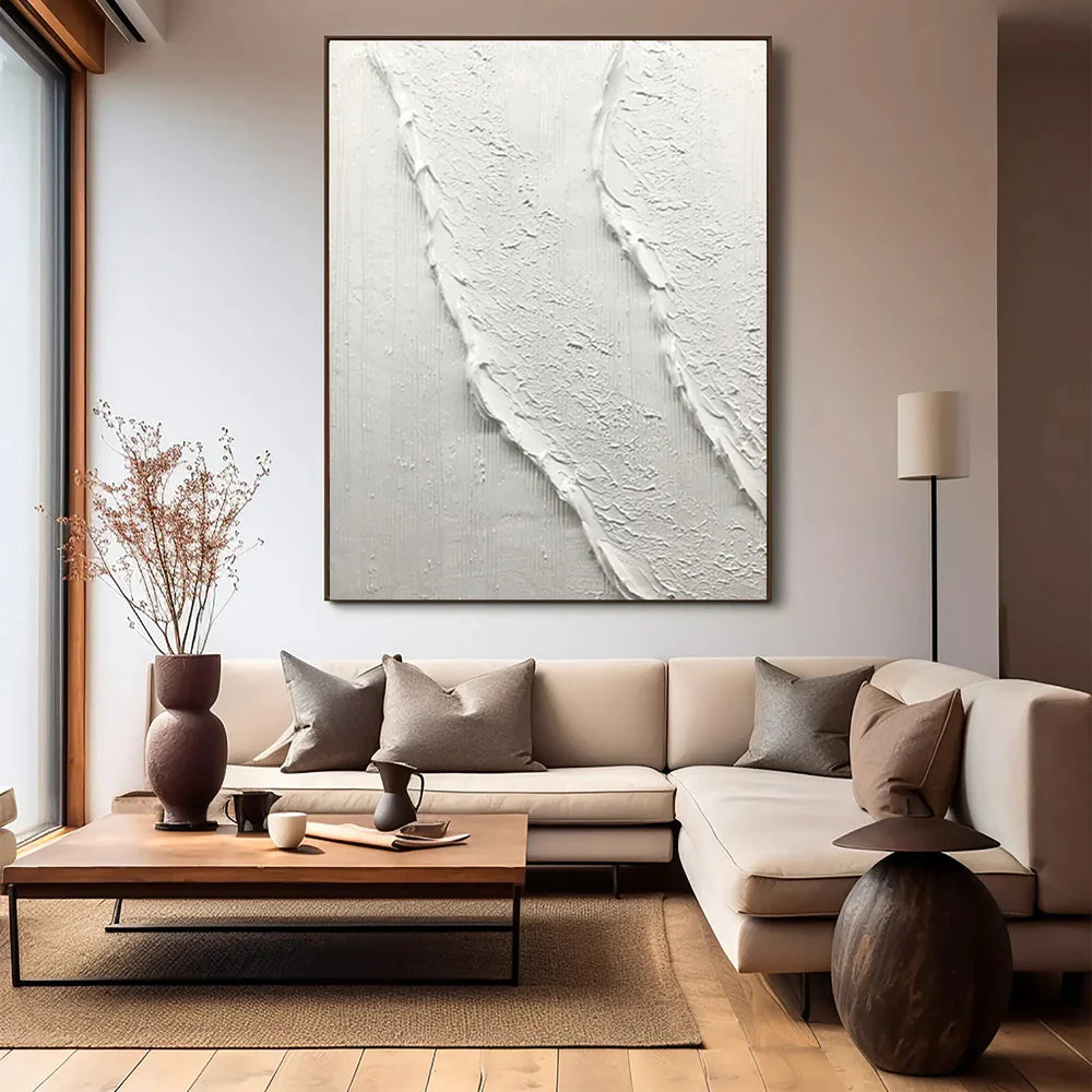 White Minimalist Textured Wall Art #MT076