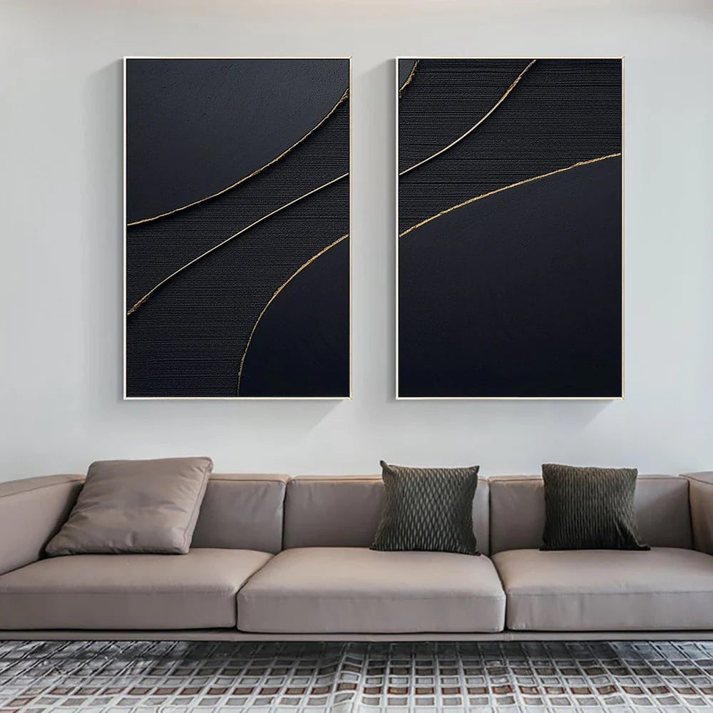 Black Minimalist Textured Wall Art Set of 2 #MT054