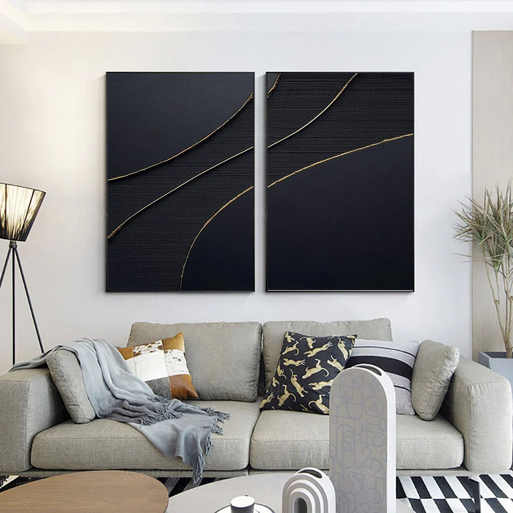 Black Minimalist Textured Wall Art Set of 2 #MT054